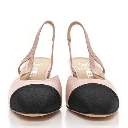 Chanel Lambskin Grosgrain Cap Toe CC Slingback Pumps 40 Light Pink Black 2 of 8