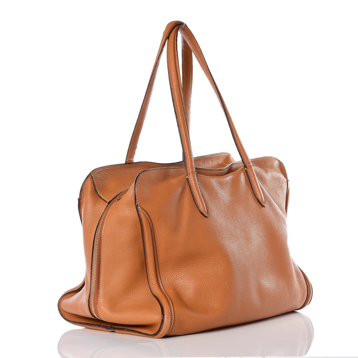Alexander McQueen Pebbled Calfskin Large Skull Padlock Zip Around Tote Camel 2 of 19