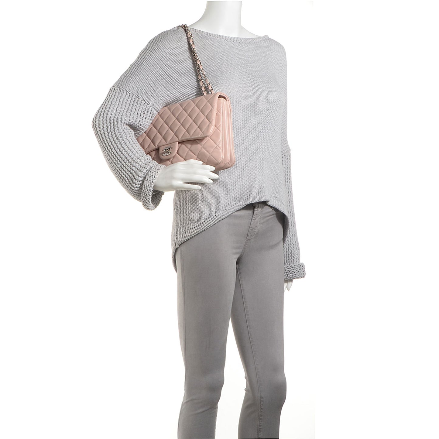 Lambskin Quilted 3 Jumbo Flap Light Pink
