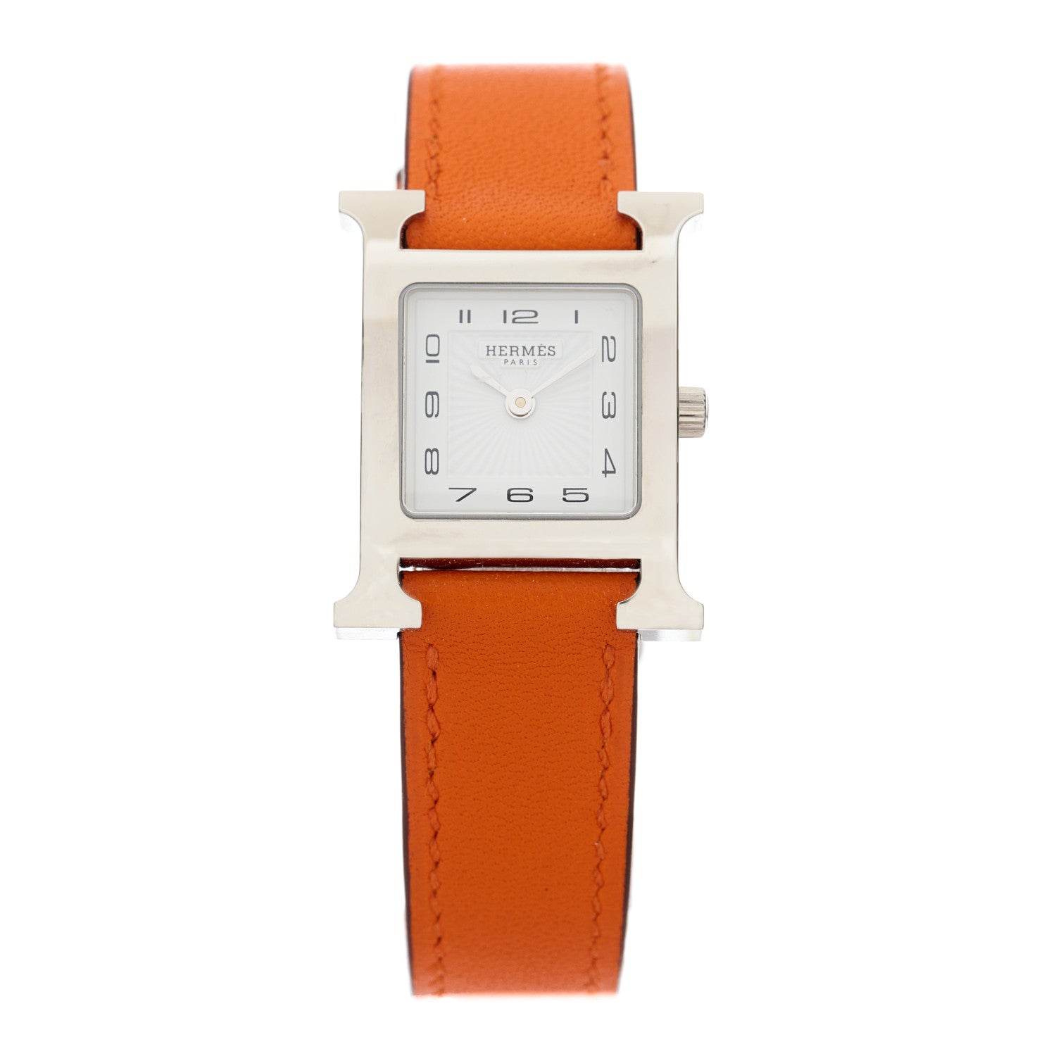 Hermes Stainless Steel Swift 21mm Heure H Hour Quartz Watch Orange 1 of 5