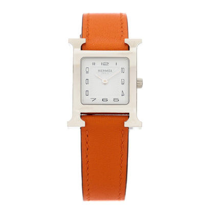 Hermes Stainless Steel Swift 21mm Heure H Hour Quartz Watch Orange 1 of 5