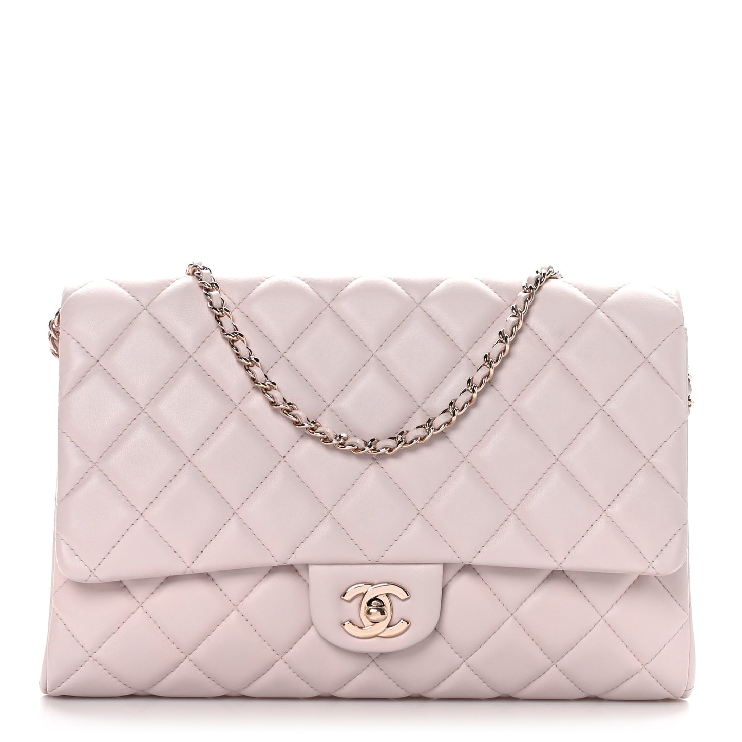 Lambskin Quilted Clutch with Chain Flap Light Pink