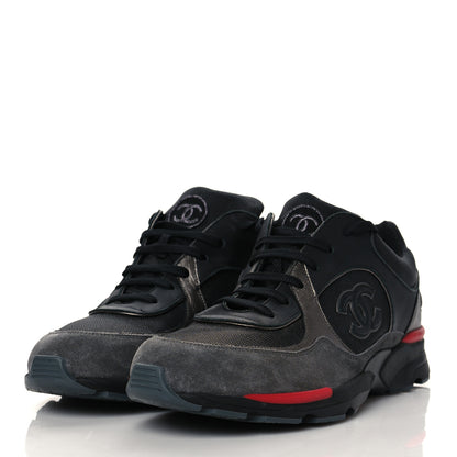 Chanel Calfskin Suede Fabric Mens Sneakers 43 Black Grey Red 3 of 8