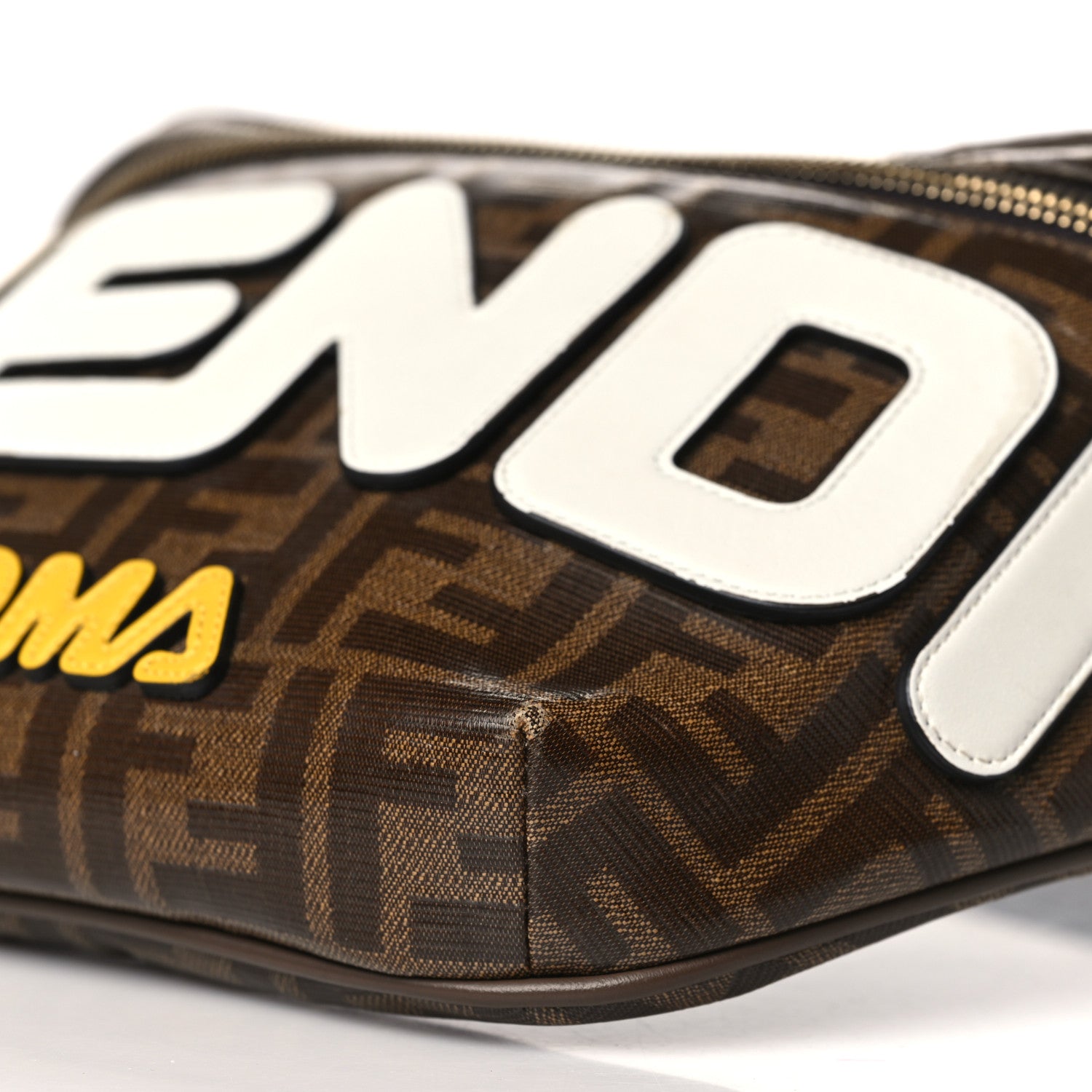 Fendi X FILA Glazed Fabric Vitello Century FF 1974 Mania Belt Bag Mogano Panna White 9 of 9
