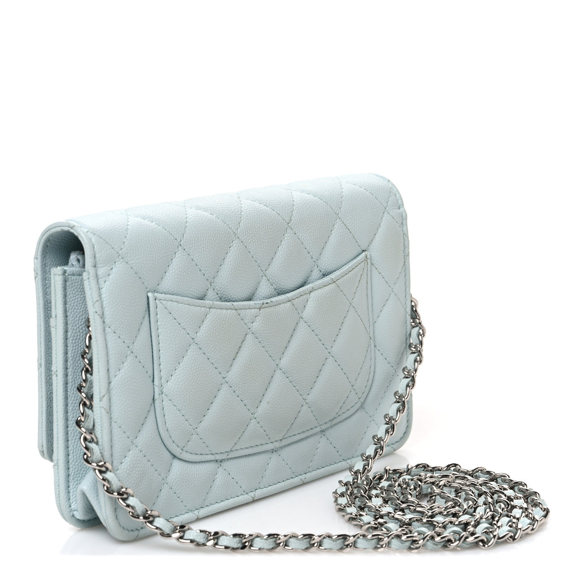 Caviar Quilted Wallet on Chain WOC Light Blue