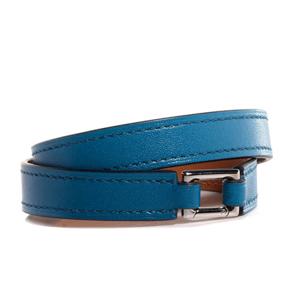 Hermes Veau Tadelakt Rivale Double Tour Bracelet Medium Bleu Izmir 3 of 8