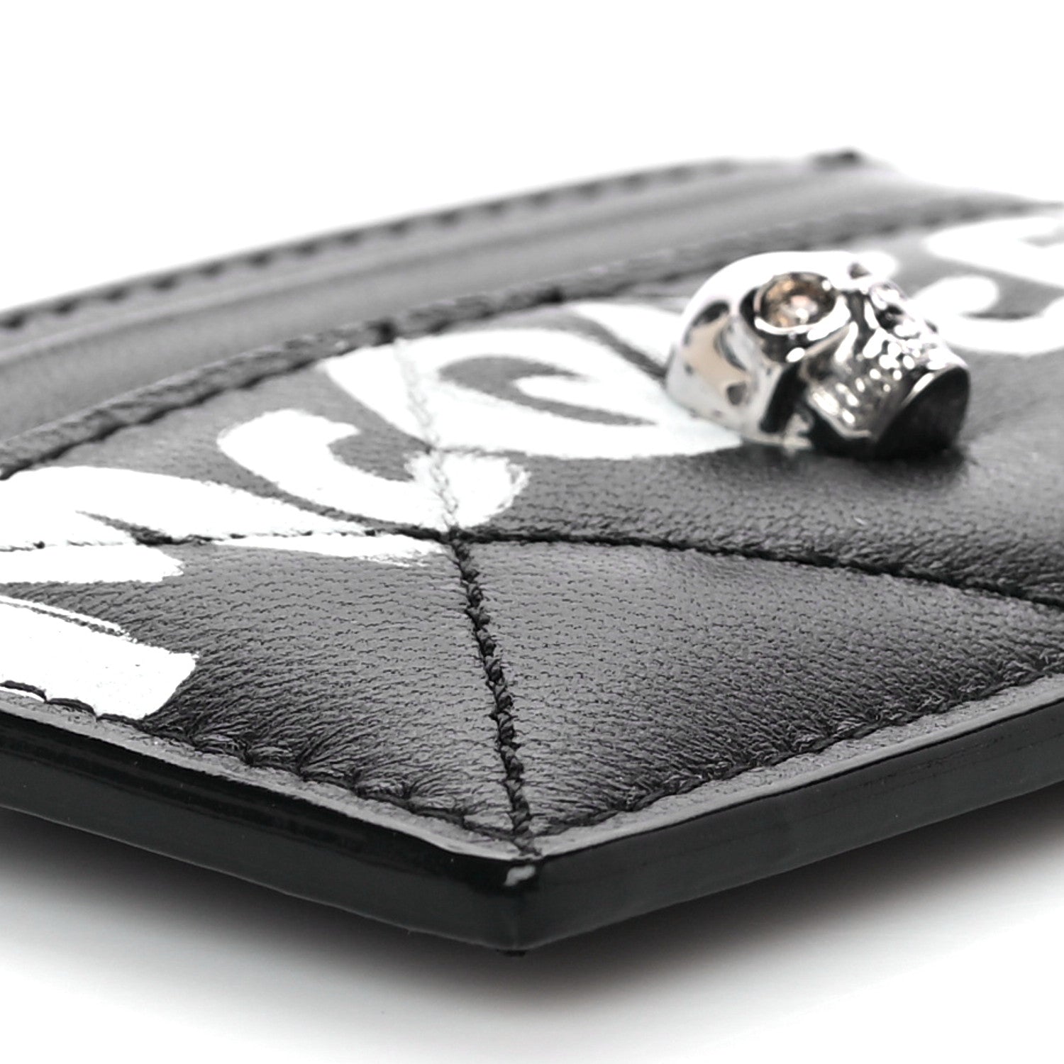 Alexander McQueen Calfskin Graffiti Skull Card Holder Black 9 of 11