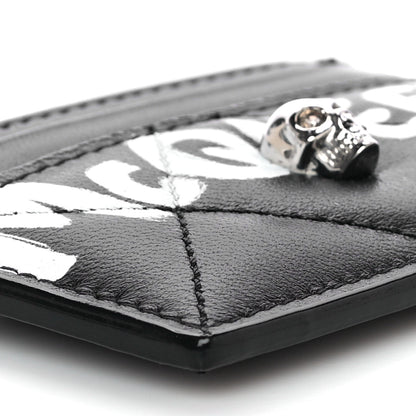 Alexander McQueen Calfskin Graffiti Skull Card Holder Black 9 of 11