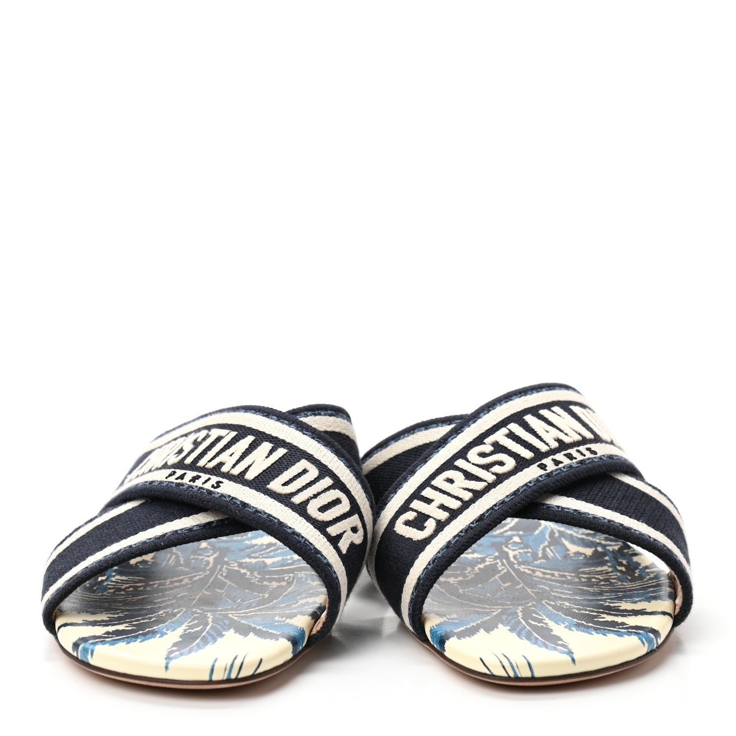 Christian Dior Canvas Palms Embroidered Dway Criss Cross Slide