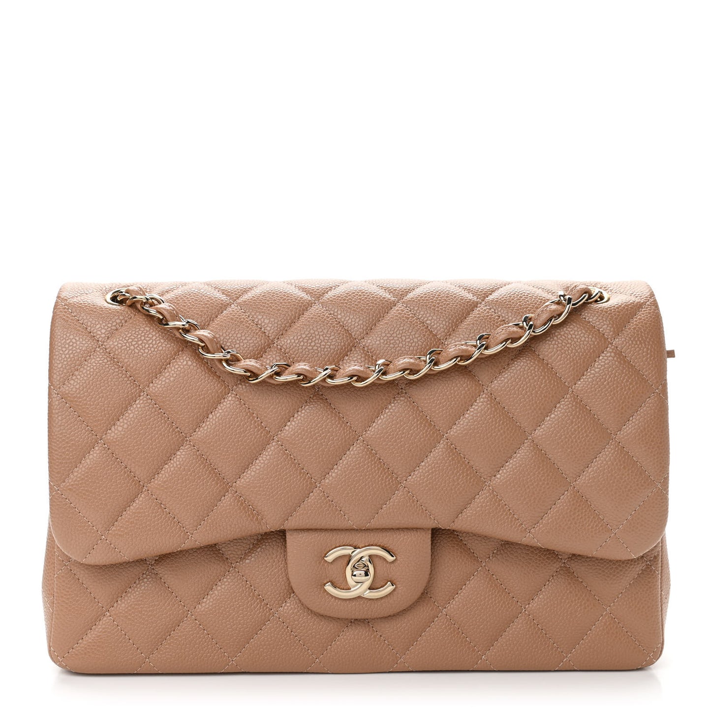 Caviar Quilted Jumbo Double Flap Beige