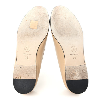 Chanel Lambskin Grosgrain Cap Toe CC Ballerina Flats 36 Beige Black 6 of 9