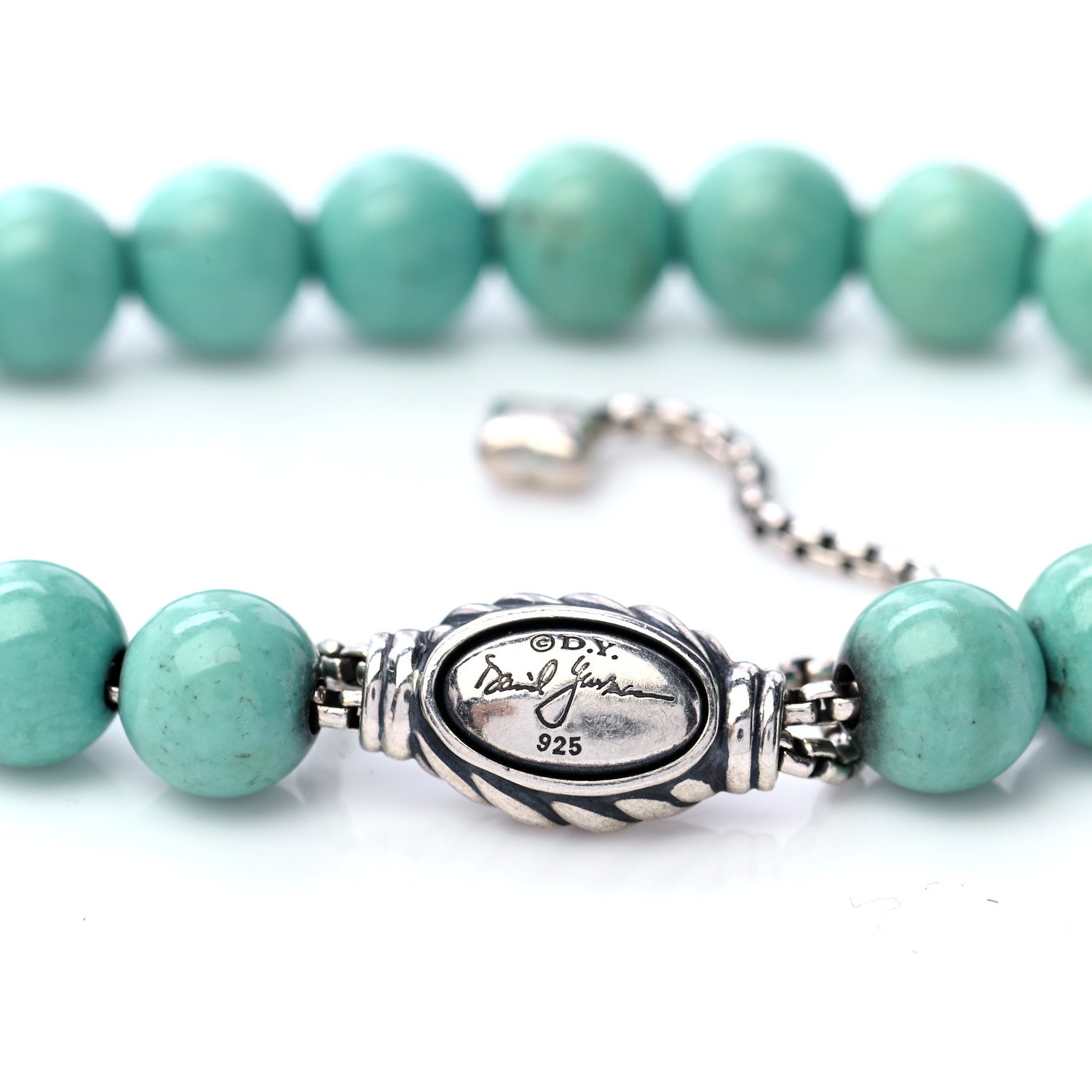 David Yurman Sterling Silver Turquoise 8mm Spiritual Beads Adjustable Bracelet 5 of 6
