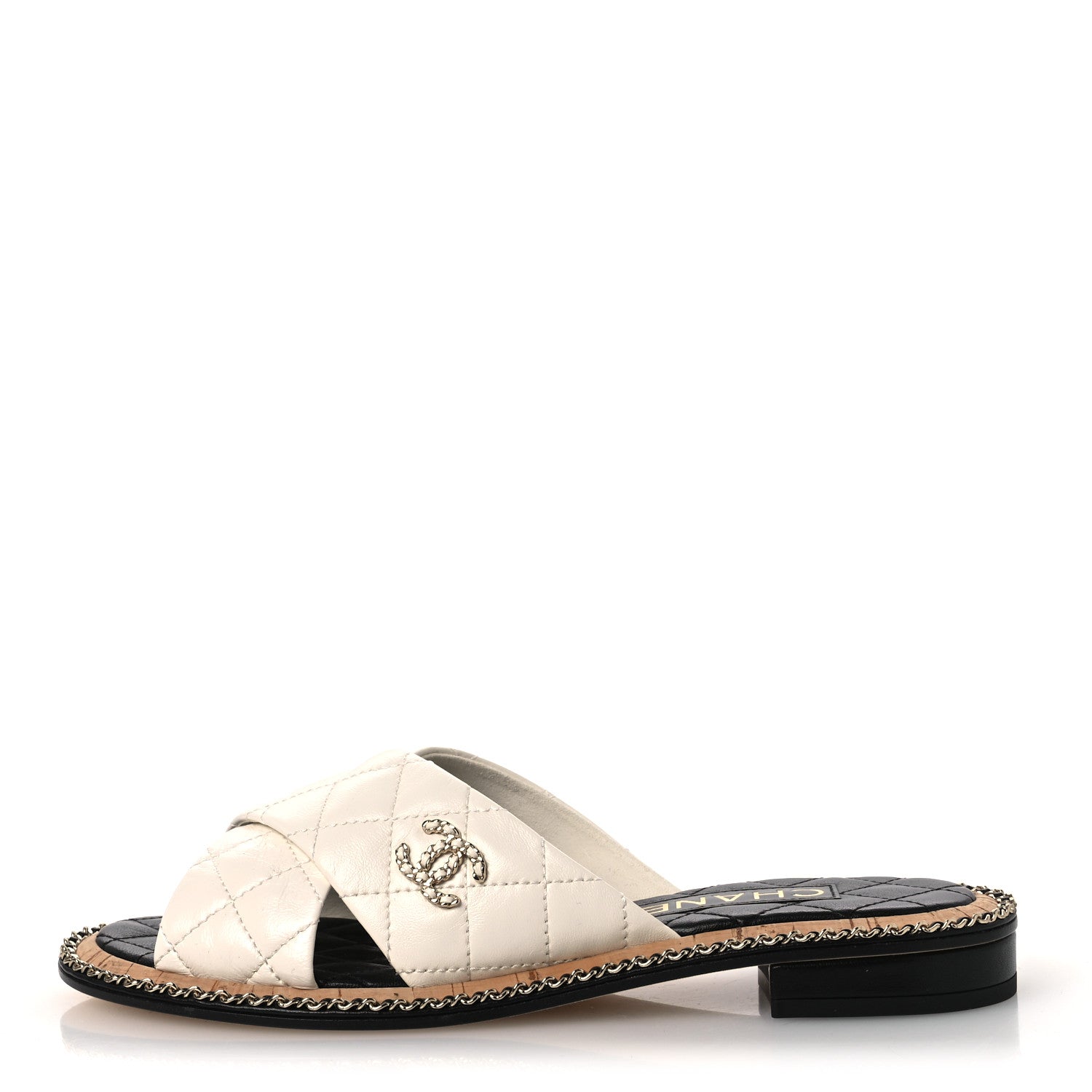 Chanel Lambskin Quilted Chain CC Sandals 37.5 White 1 of 10
