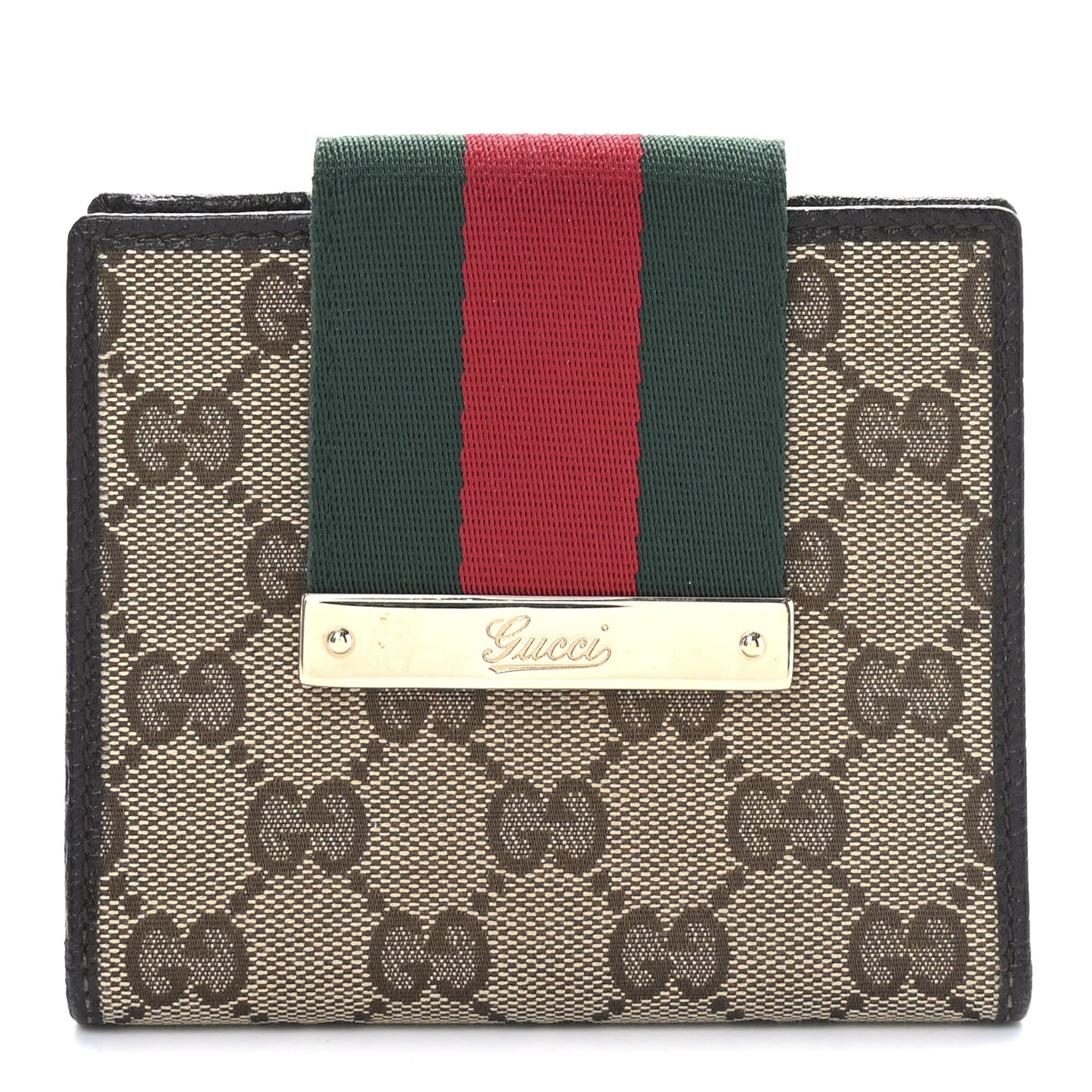 Monogram Ladies Web French Flap Wallet Dark Brown