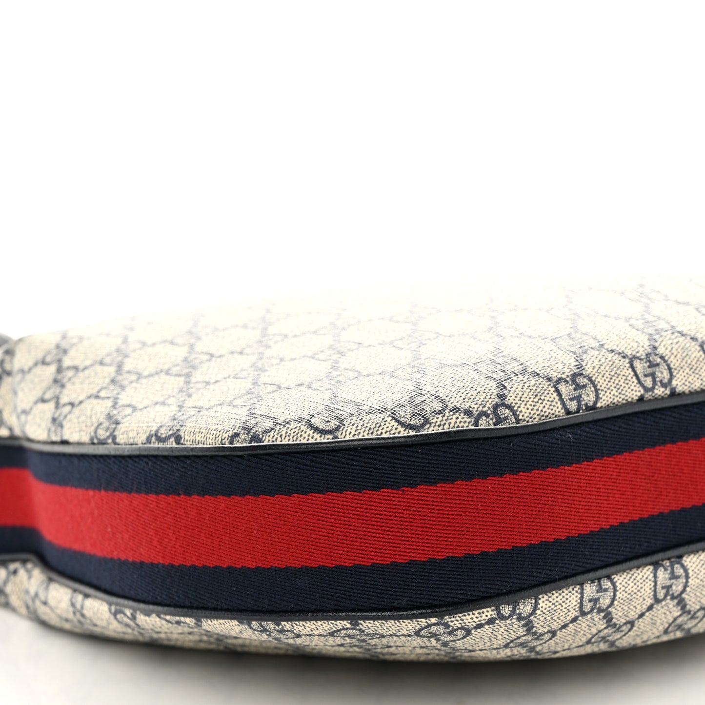 GG Supreme Monogram Textured Calfskin Web Large Attache Shoulder Bag Beige Blue