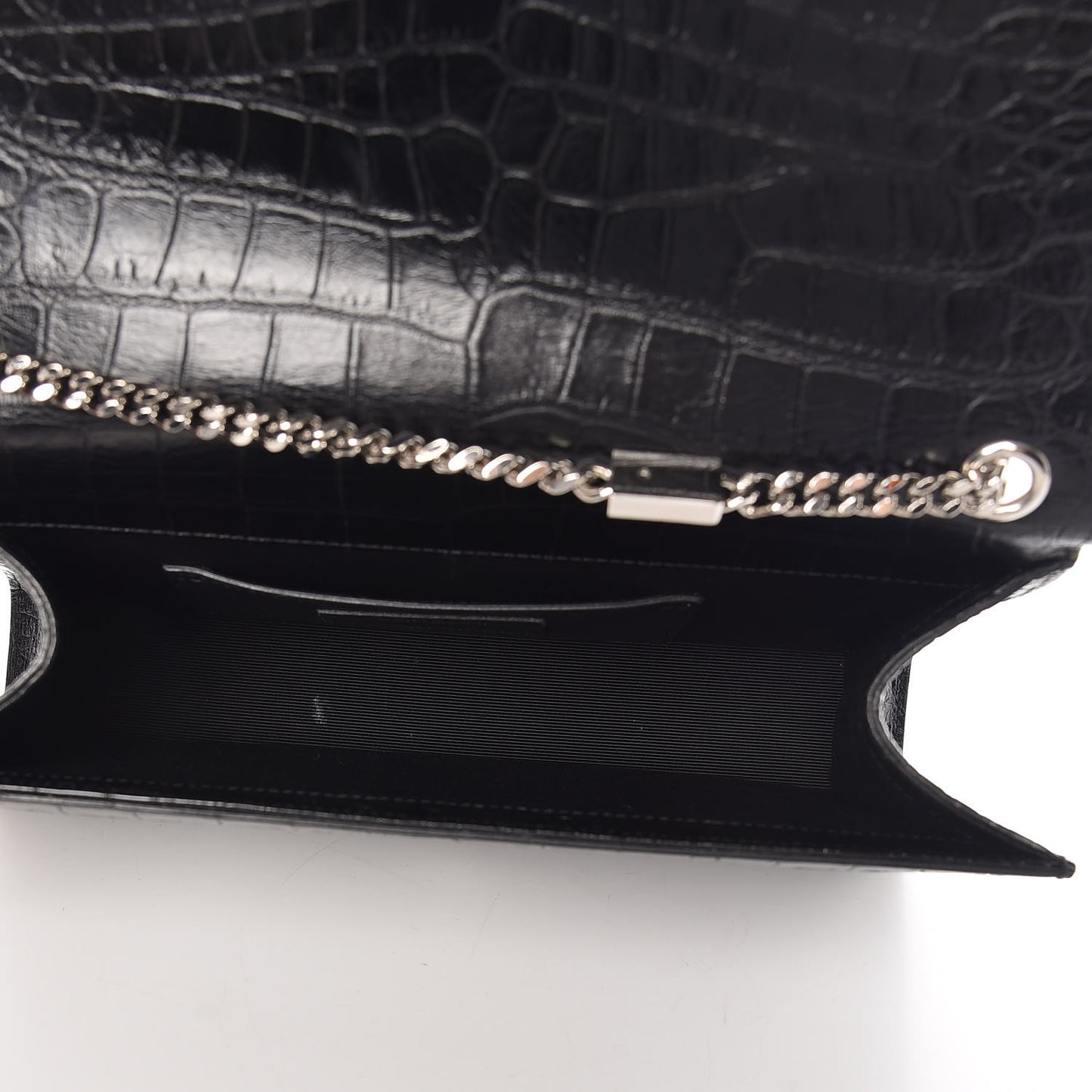Calfskin Crocodile Embossed Medium Classic Monogram Kate Tassel Satchel Black