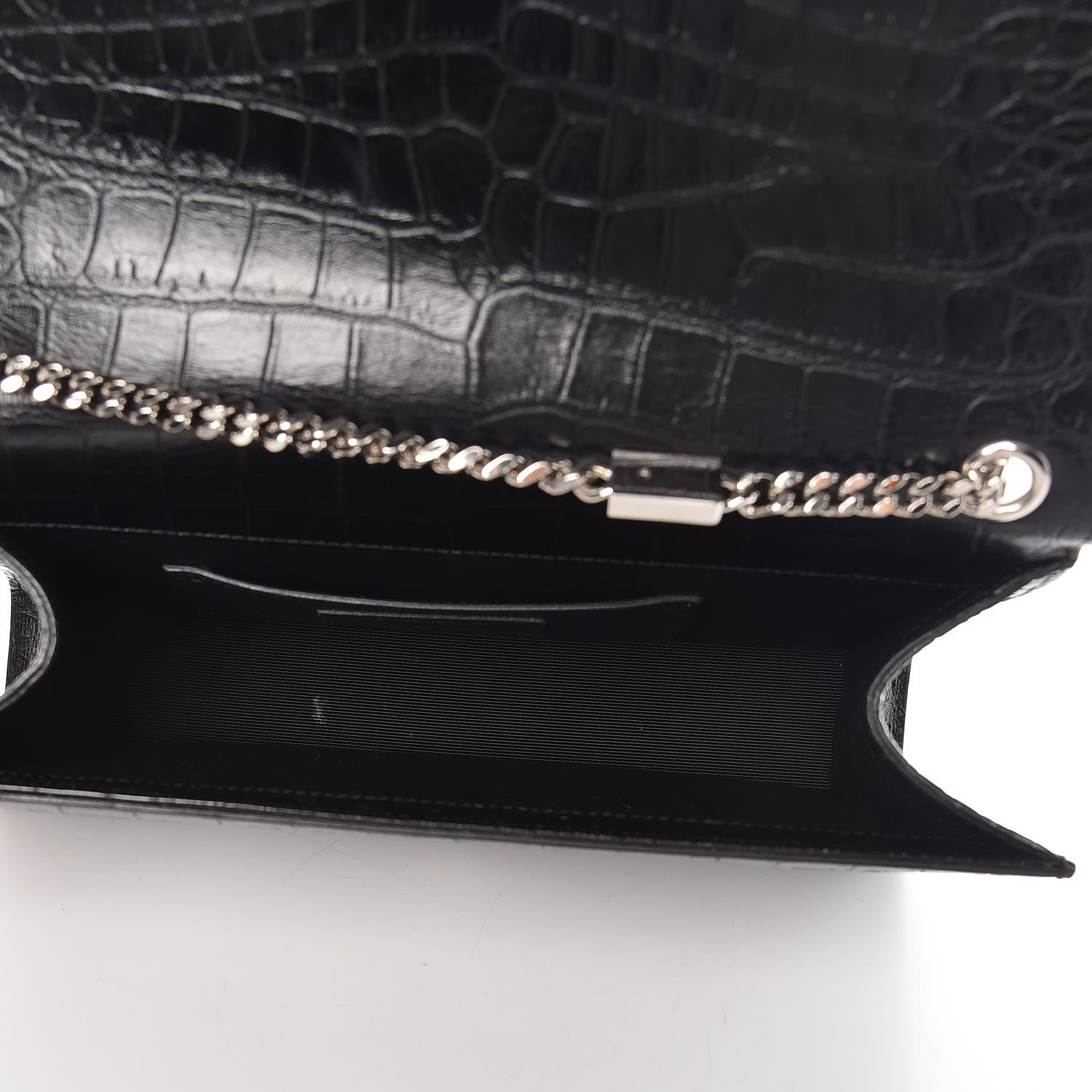 Saint Laurent Calfskin Crocodile Embossed Medium Classic Monogram Kate Tassel Satchel Black 5 of 12
