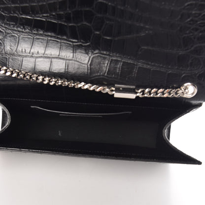 Saint Laurent Calfskin Crocodile Embossed Medium Classic Monogram Kate Tassel Satchel Black 5 of 12