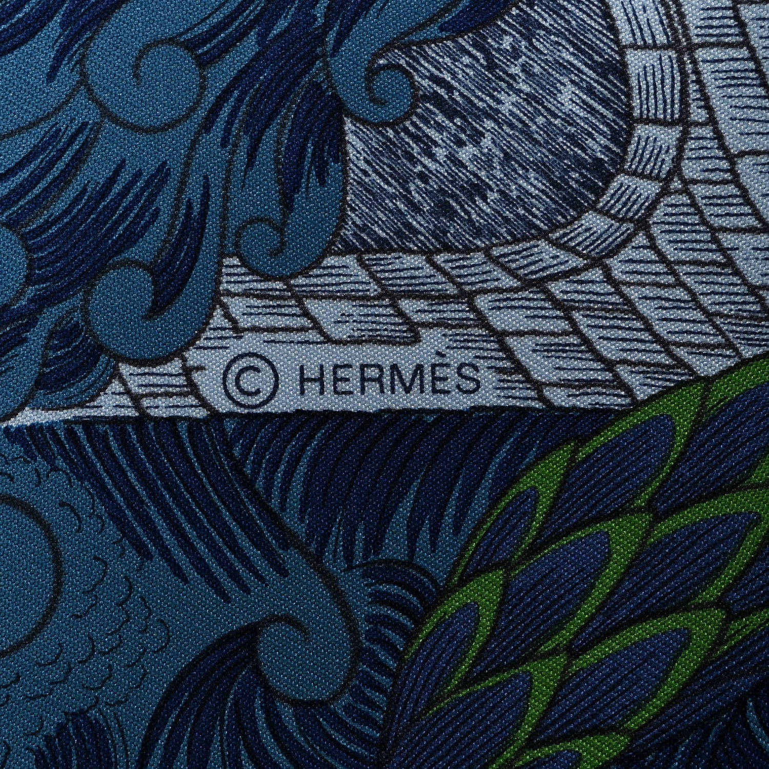 Hermes Silk Cosmographia Universalis Scarf 90 Bleu Nuit Vert Miel 4 of 5