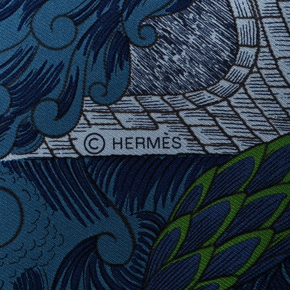 Hermes Silk Cosmographia Universalis Scarf 90 Bleu Nuit Vert Miel 4 of 5