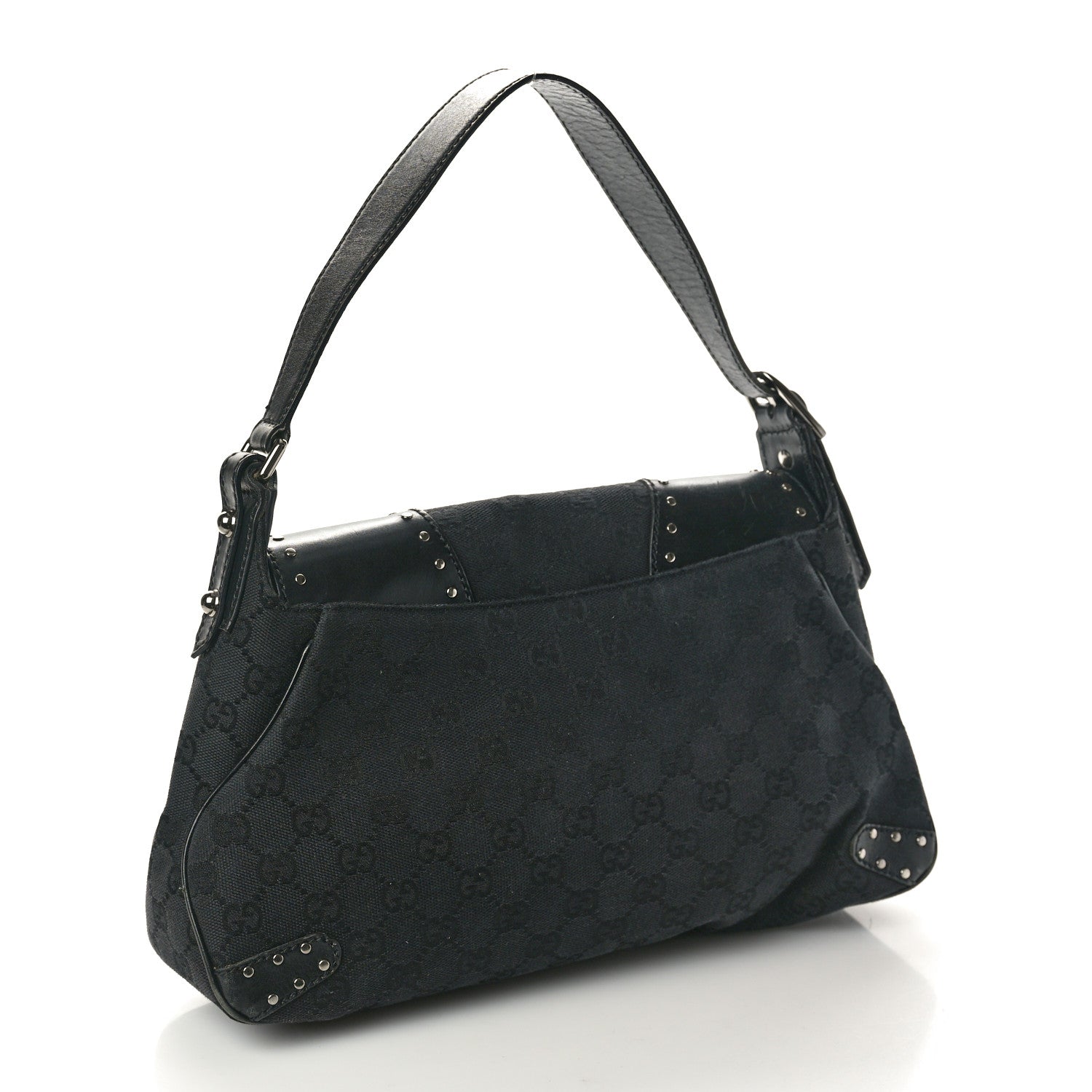 Gucci Monogram Horsebit Chain Studded Flap Shoulder Bag Black 3 of 16