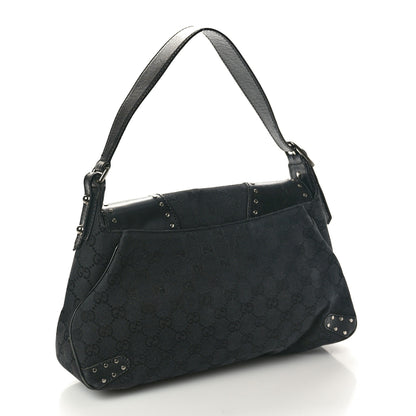 Gucci Monogram Horsebit Chain Studded Flap Shoulder Bag Black 3 of 16