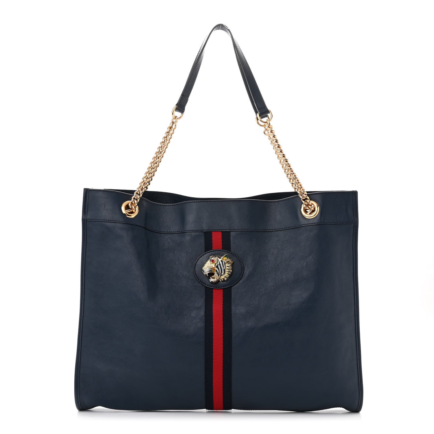 Gucci Calfskin Web Large Rajah Chain Tote Blue 1 of 12