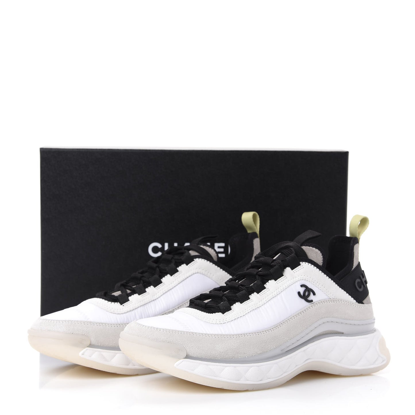 Nylon Calfskin Suede CC Sneakers 38.5 White Grey Yellow