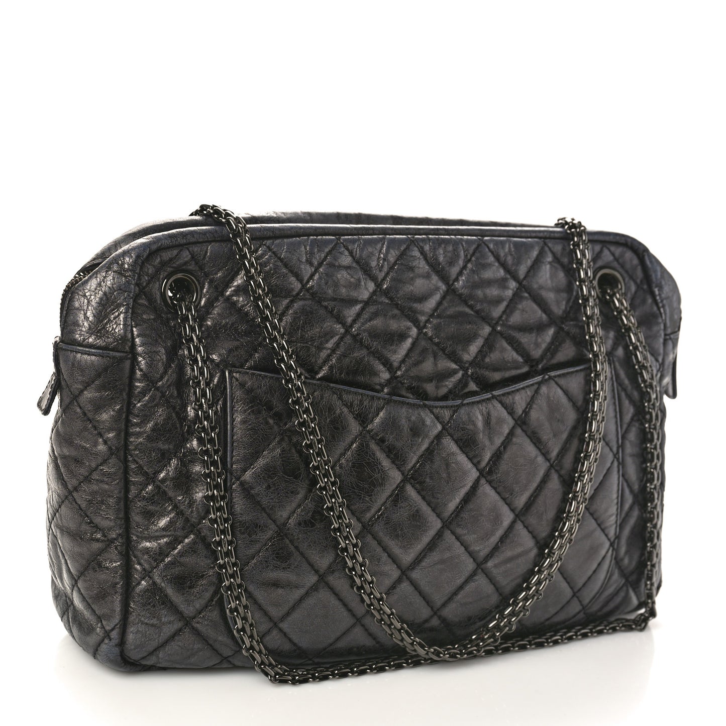 Metallic Aged Calfskin Quilted Large Reissue Camera Case Black