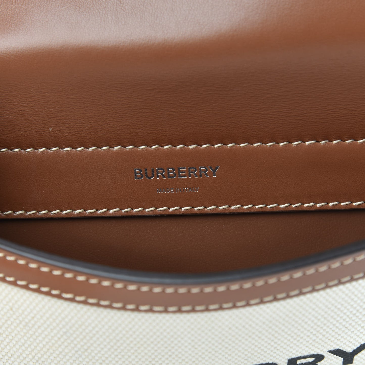 Smooth Calfskin Canvas Horseferry Print Mini Title Bag with Pocket Natural Malt Brown