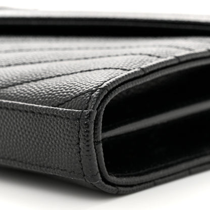 Saint Laurent Grain De Poudre Matelasse Chevron Monogram Monochrome Chain Wallet Black 11 of 12