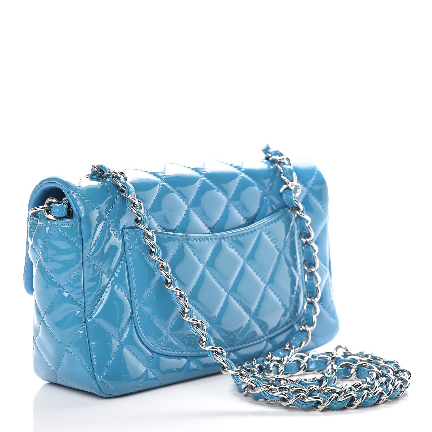 Chanel Patent Quilted Mini Rectangular Flap Turquoise 3 of 11