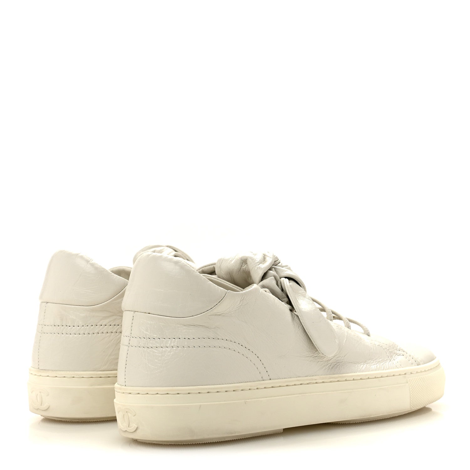 Chanel Crumpled Calfskin Womens CC Bow Sneakers 38.5 White 5 of 9