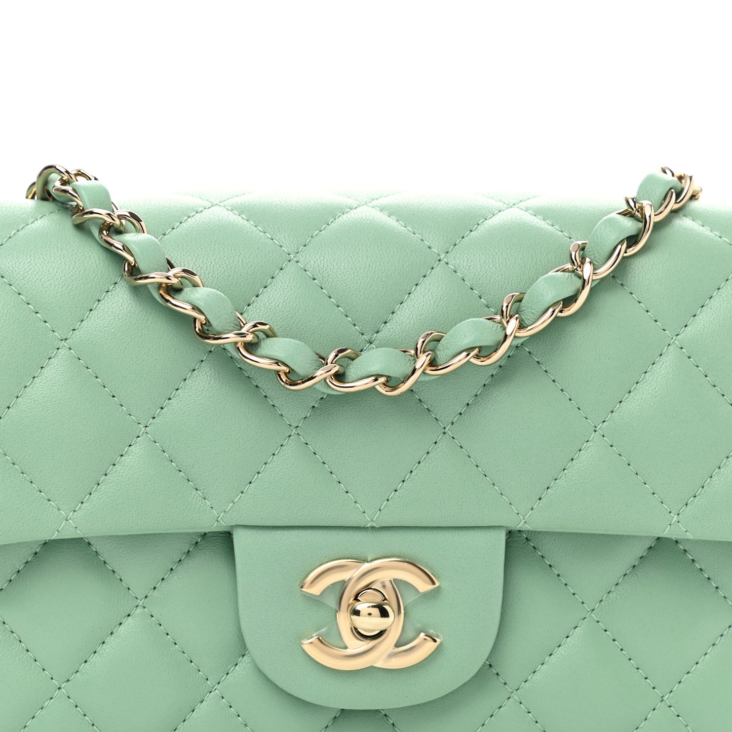 Lambskin Quilted Mini Rectangular Flap Light Green