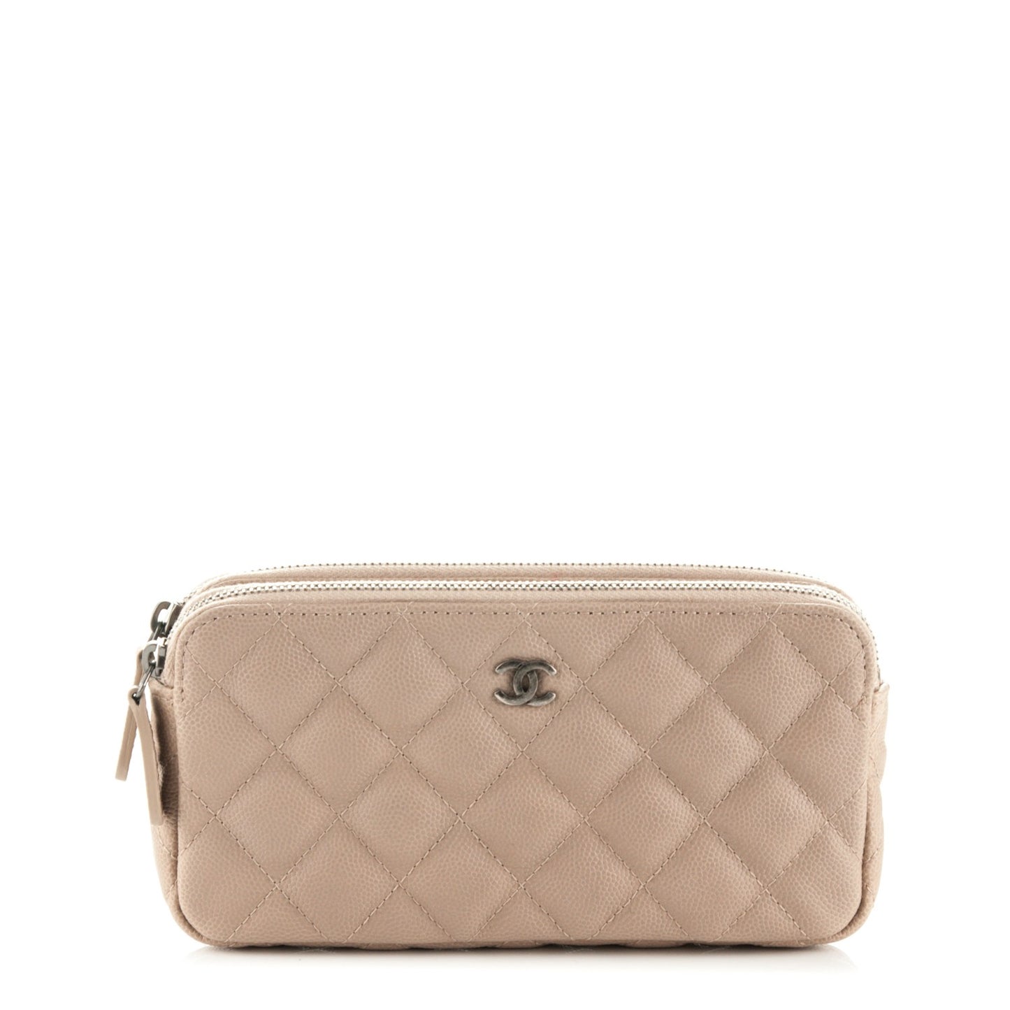 Caviar Quilted Small Clutch With Chain Dark Beige