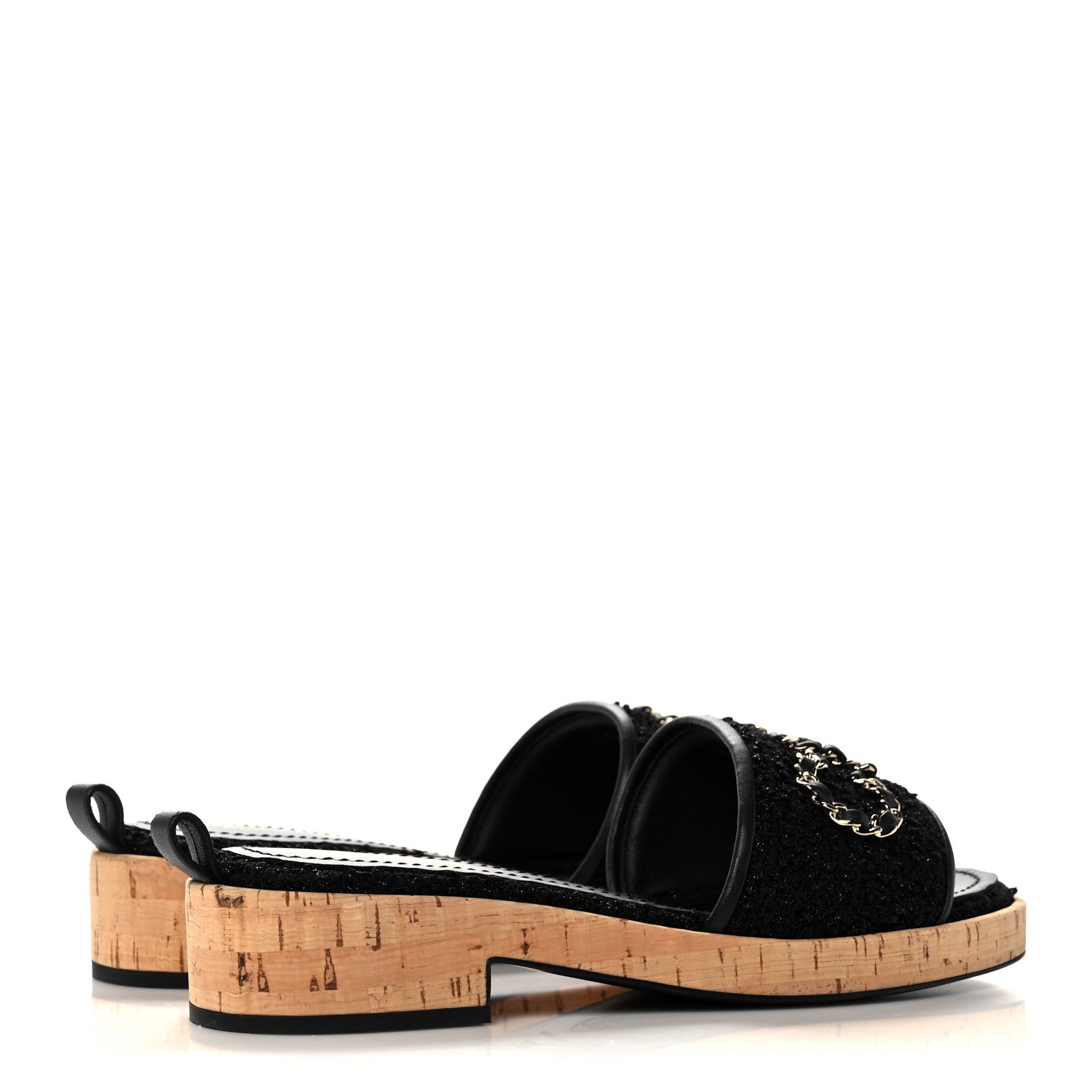 Chanel Tweed Cork CC Chain Mule Sandal 38 Black 4 of 9