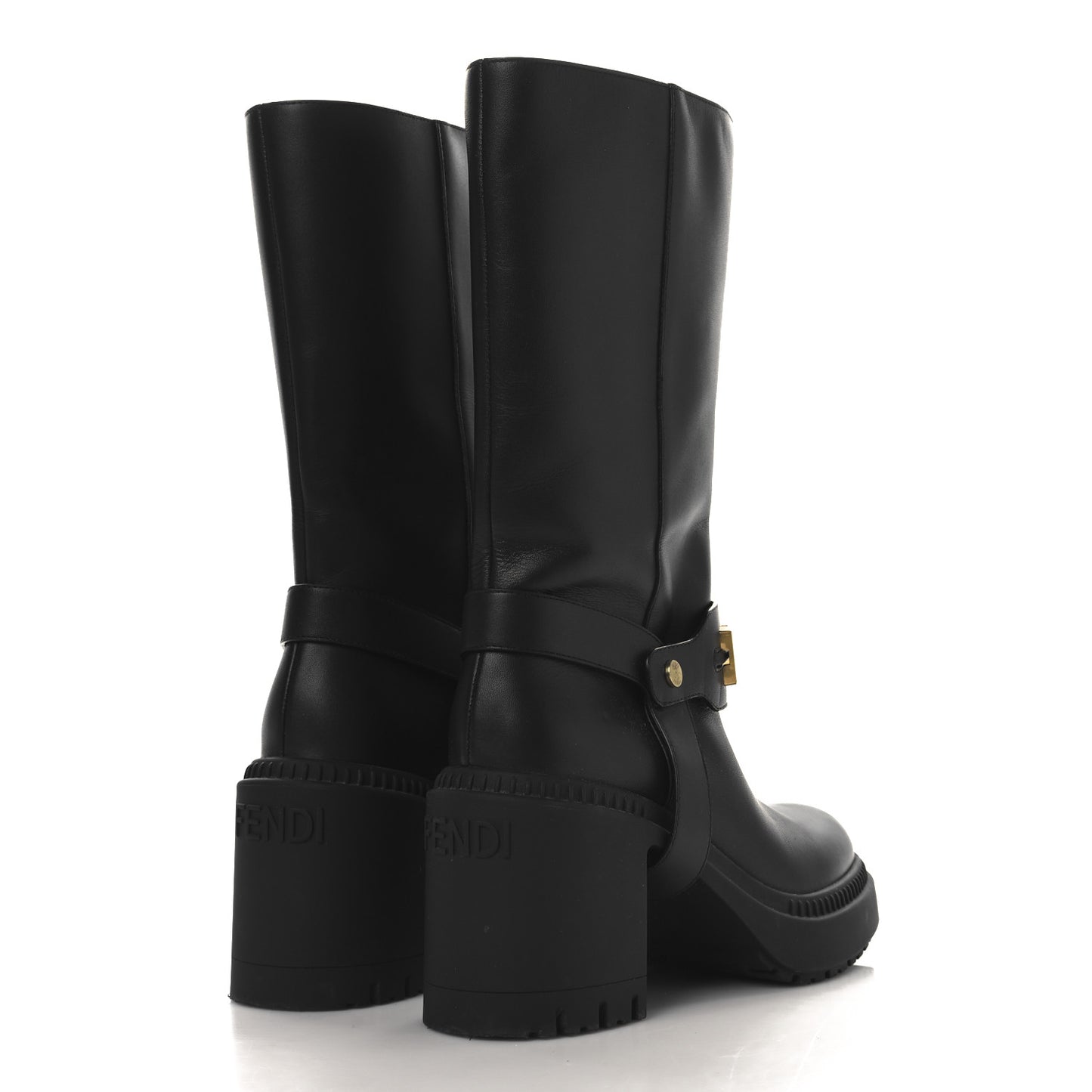 Vitello Fendigraphy Tall Biker Boots 35.5 Black