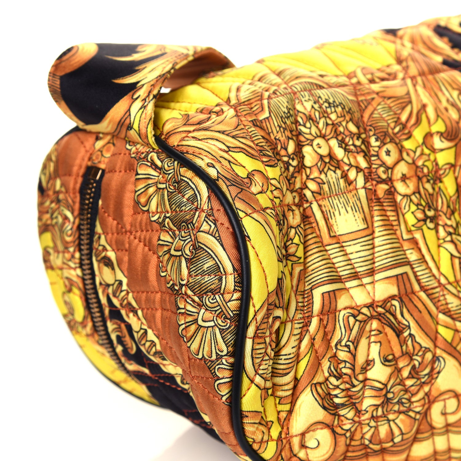 Versace Vitello Nylon Quilted Trapuntata Baroque Print Belt Bag Black Gold 8 of 10