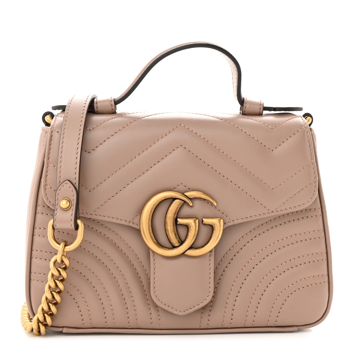 Calfskin Matelasse Mini GG Marmont Top Handle Shoulder Bag Porcelain Rose