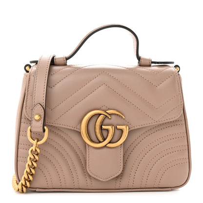 Gucci Calfskin Matelasse Mini GG Marmont Top Handle Shoulder Bag Porcelain Rose 1 of 12