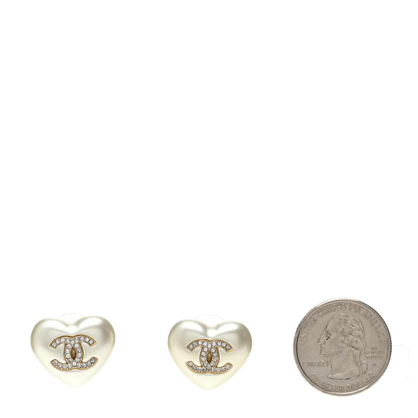 Pearl Crystal CC Heart Earrings Gold