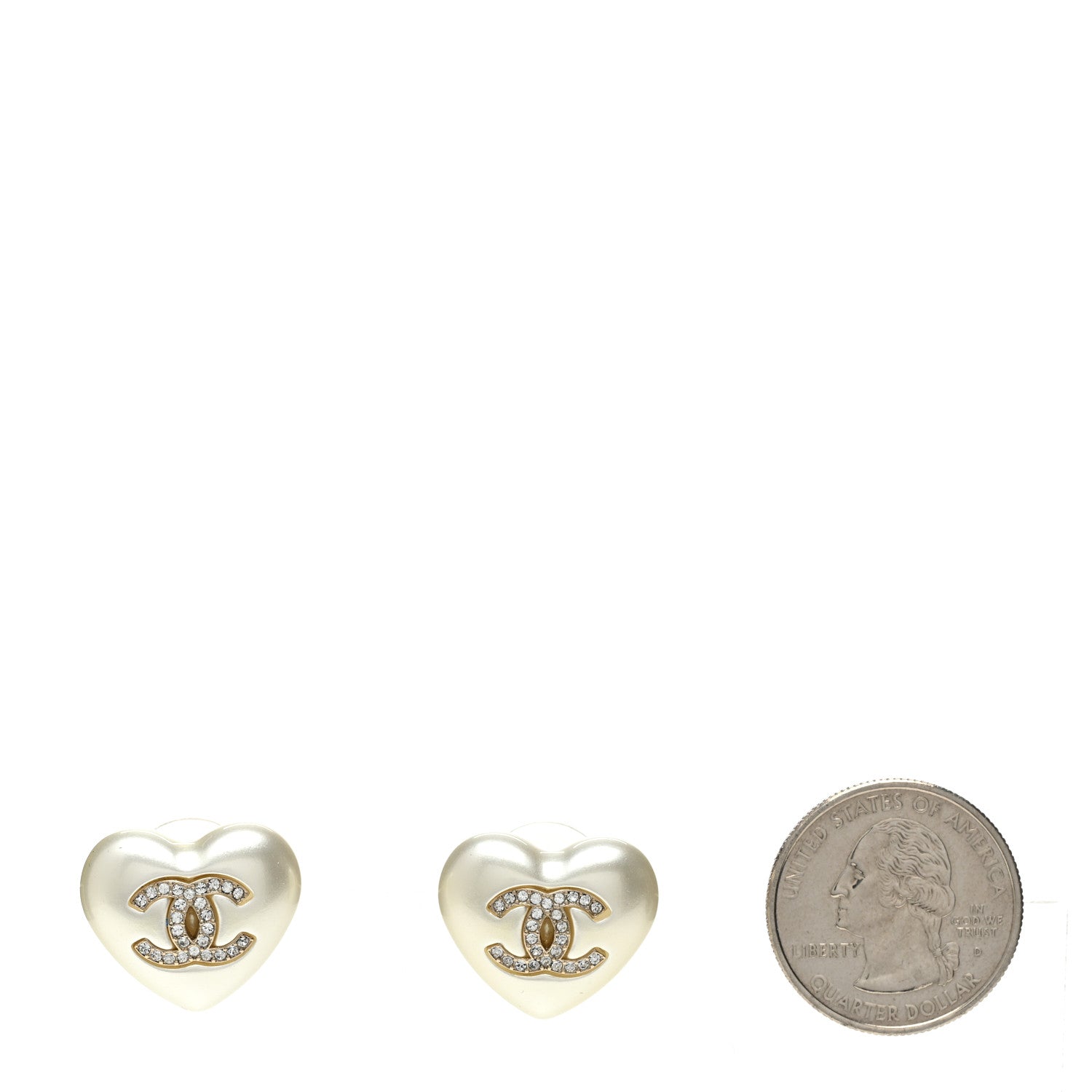 Chanel Pearl Crystal CC Heart Earrings Gold 2 of 5