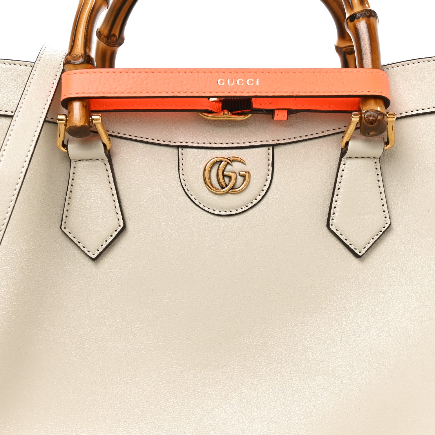 Gucci Wonka Grain Calfskin Medium Diana Tote Bag Mystic White Orange Fluo 15 of 19