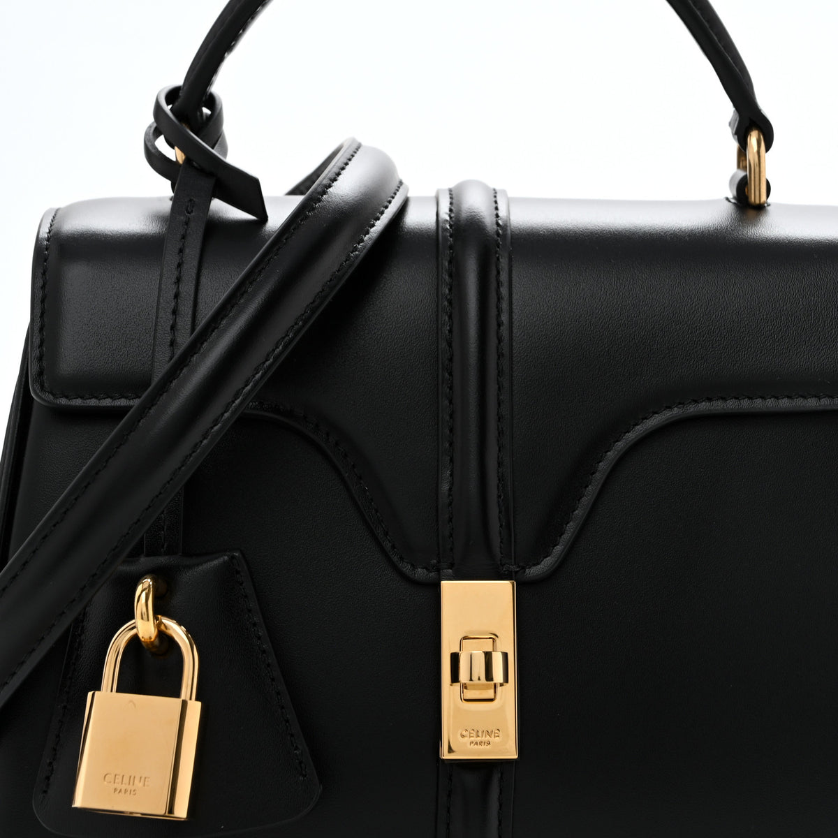 Satinated Calfskin Mini 16 Top Handle Bag Black