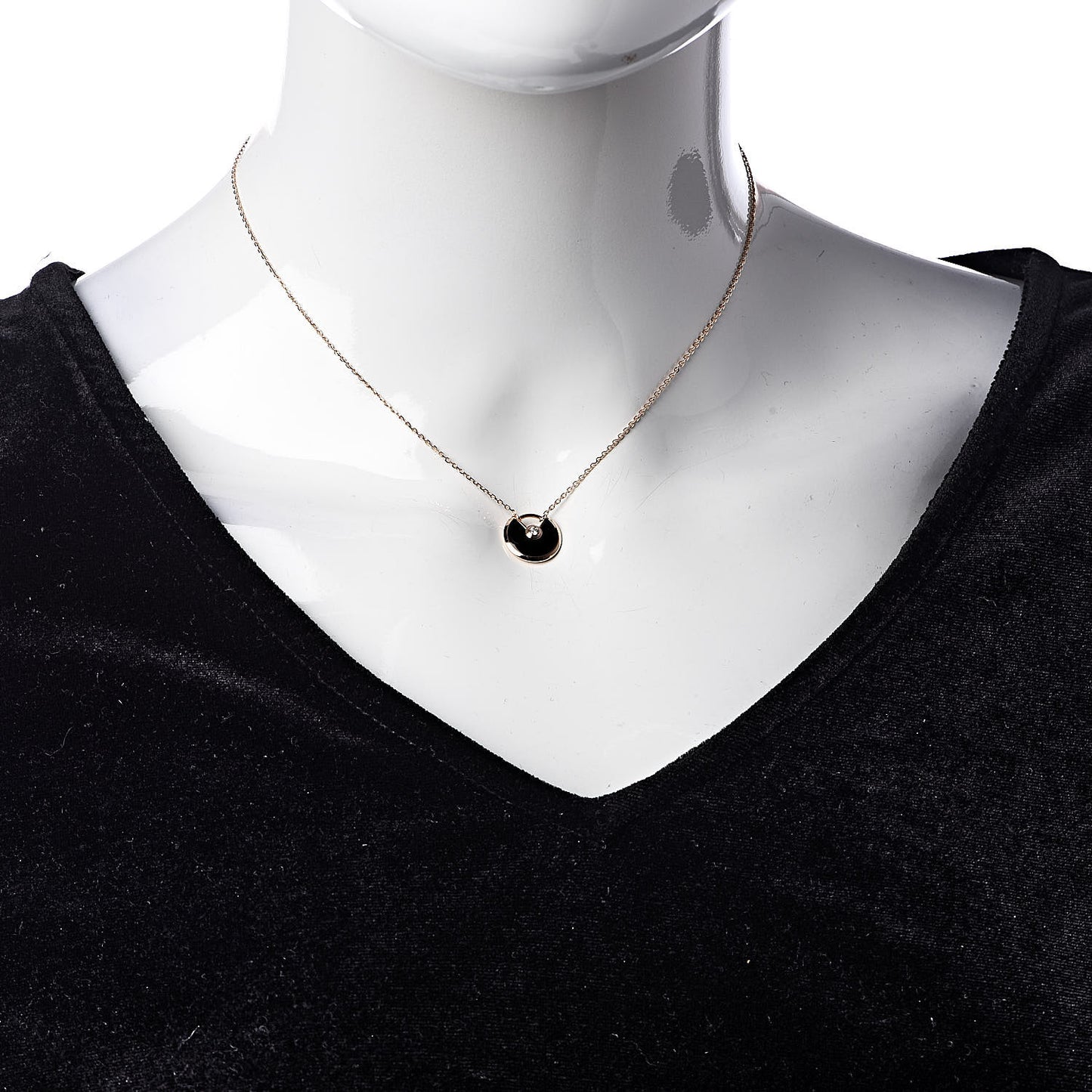 18K Pink Gold Diamond Black Onyx XS Amulette de Cartier Pendant Necklace