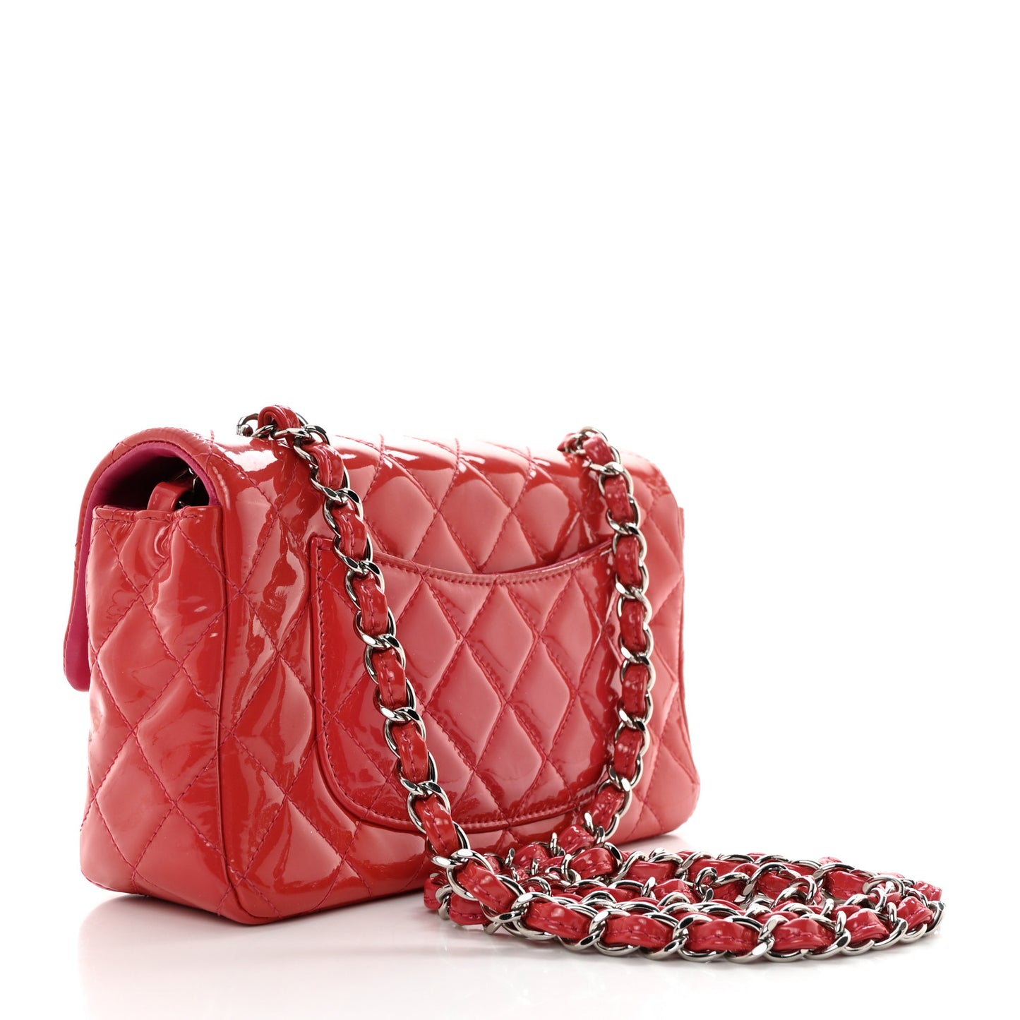 Patent Calfskin Quilted Mini Rectangular Flap Pink