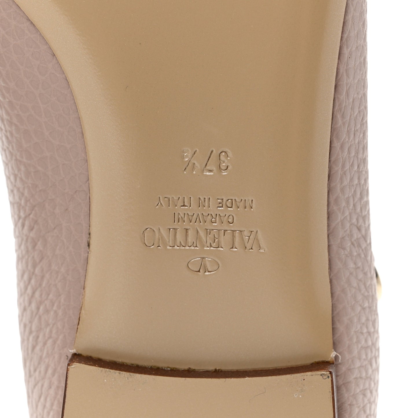 Pebbled Calfskin Rockstud Ballerina Flats 37.5 Poudre