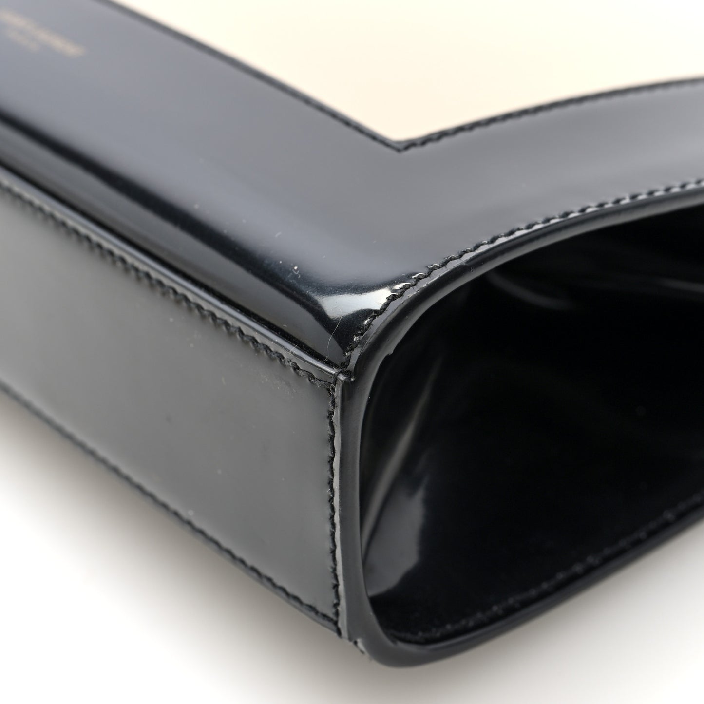 Nappa Patent Calfskin Two-Toned Gaia Shoulder Bag Sea Salt Black