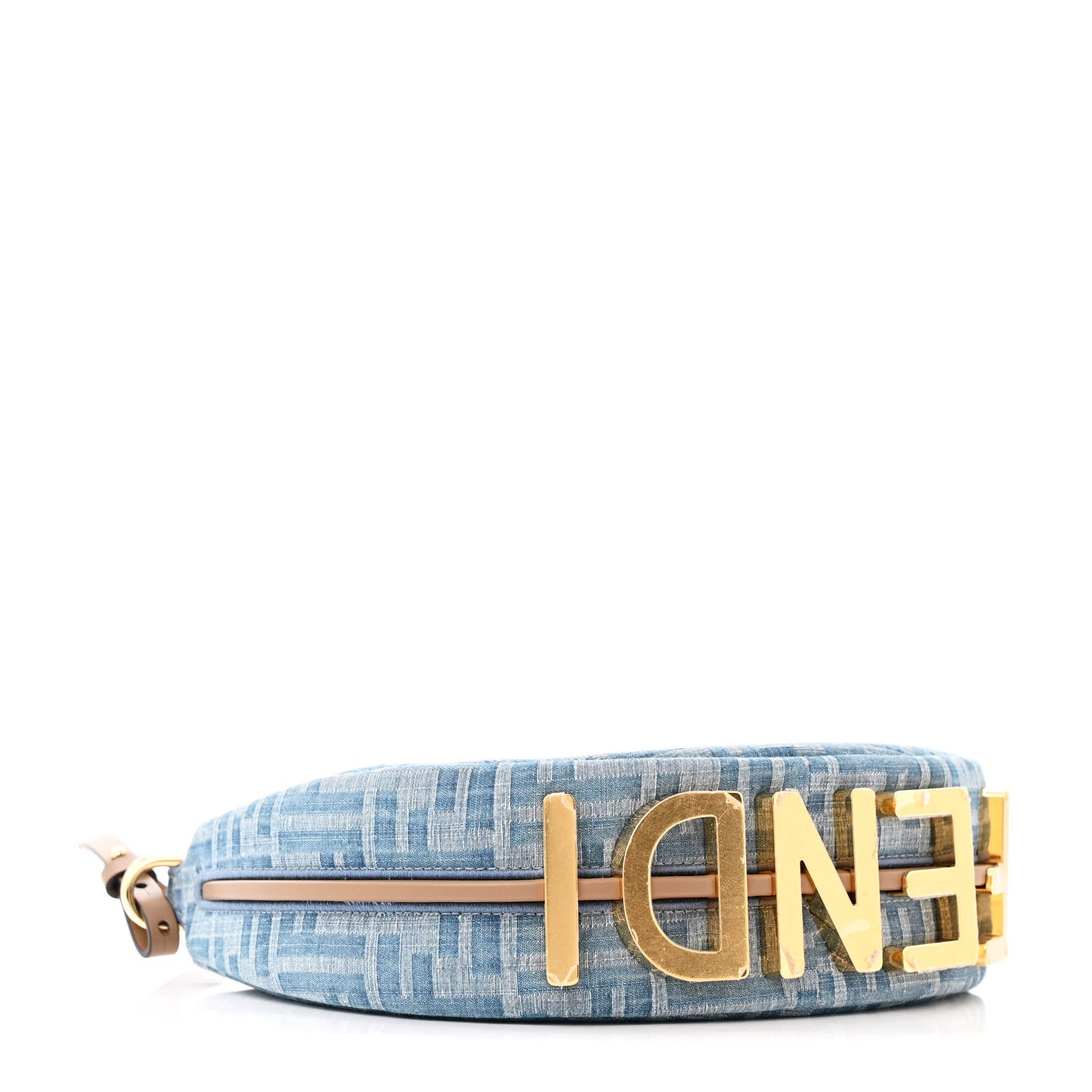 Fendi Denim Vitello King F is Fendi FF Embroidered Mini Fendigraphy Hobo Bag Denim Sand 4 of 10