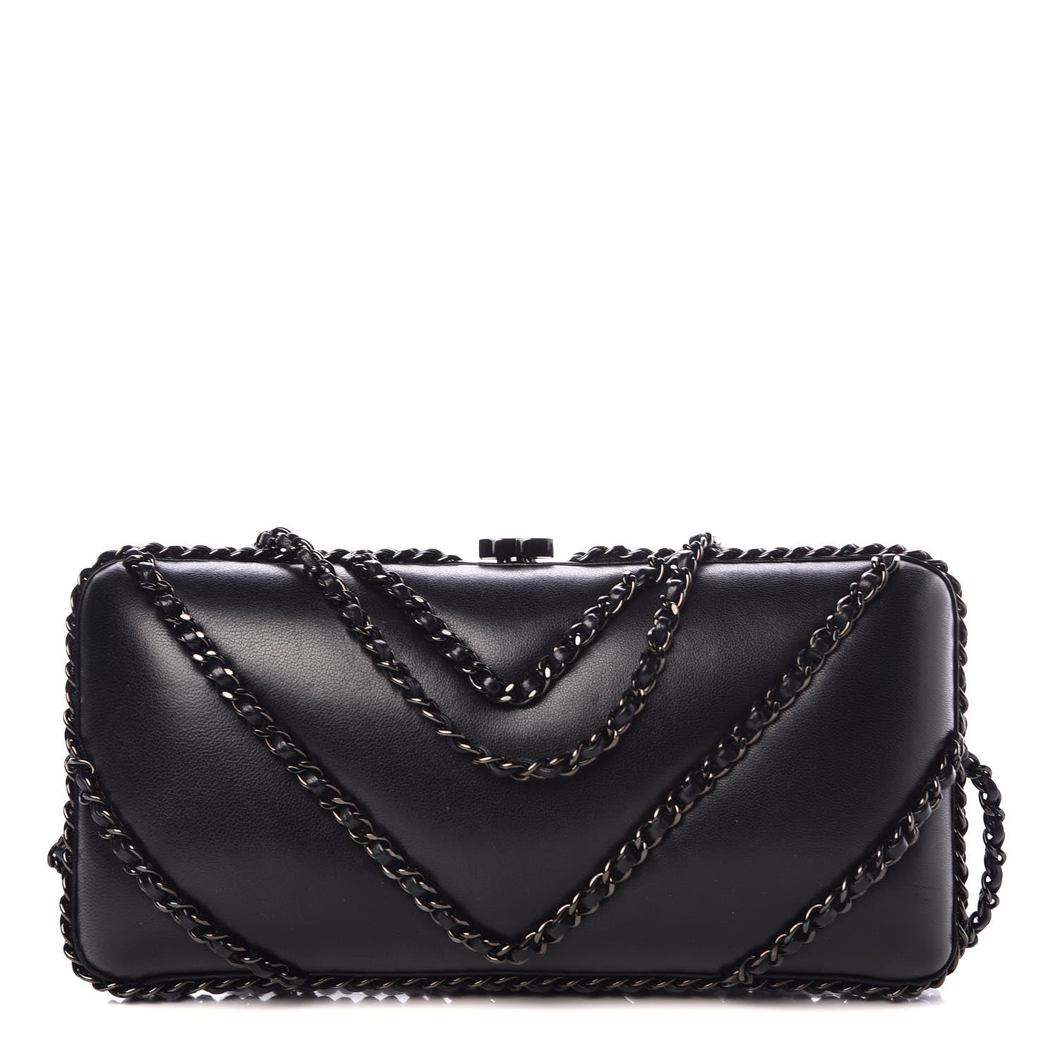 Chanel Lambskin Chevron Quilted Chain Around Clutch Black 1 of 9